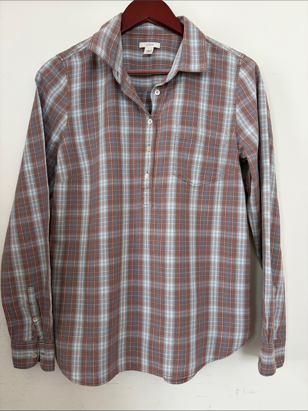 J.Crew Women Carmichael plaid popover shirt.
